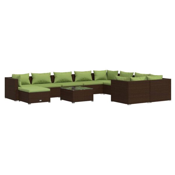 vidaXL 11 pcs conjunto lounge de jardim c/ almofadões vime PE castanho