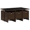 vidaXL 7 pcs conjunto jantar p/ jardim c/ almofad&otilde;es vime PE castanho