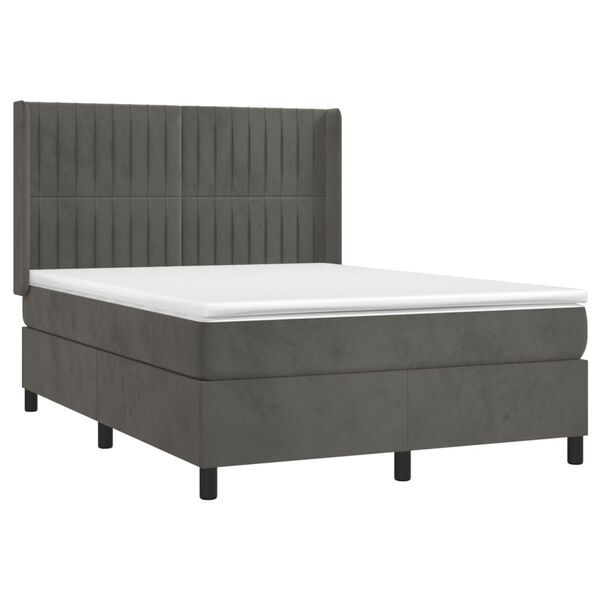 vidaXL Cama com molas/colch&atilde;o 140x190 cm veludo cinzento-escuro