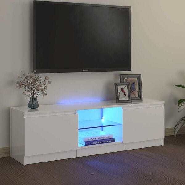 vidaXL M&oacute;vel de TV com luzes LED 120x30x36 cm branco brilhante