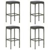 vidaXL Bancos de bar com almofad&otilde;es 4 pcs vime PE cinzento