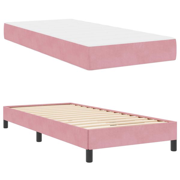 vidaXL Cama Box com colchão Rosa 80 x 200 cm tecido