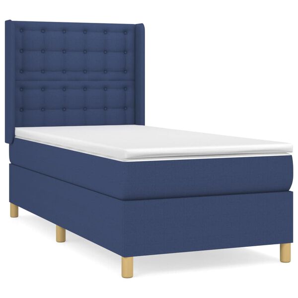 vidaXL Cama com molas/colch&atilde;o 90x190 cm tecido azul