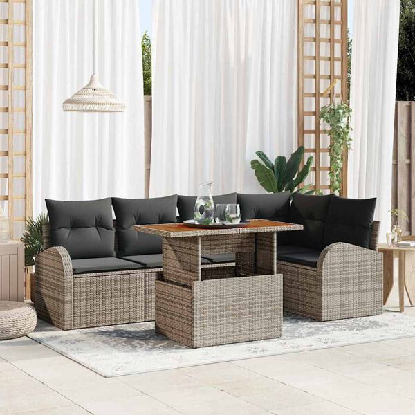 vidaXL Conjunto de Sofá de Jardim 6 pcs Cinzeto Rattan Sintético