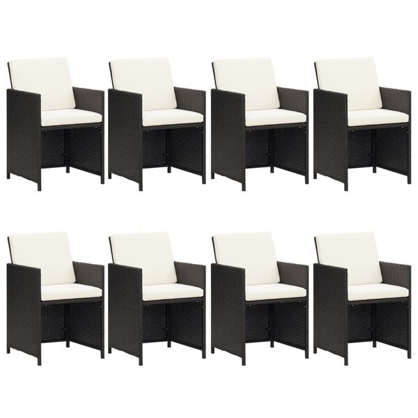 vidaXL 9 pcs conjunto de jantar p/ jardim c/ almofad&otilde;es vime PE preto