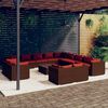 vidaXL 14 pcs conjunto lounge jardim c/ almofad&otilde;es vime PE castanho