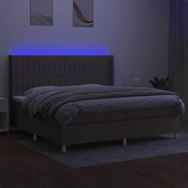 vidaXL Cama box spring colch&atilde;o/LED 200x200cm tecido cinza-acastanhado