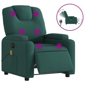 vidaXL Poltrona reclin&aacute;vel de massagens el&eacute;trica tecido verde-escuro