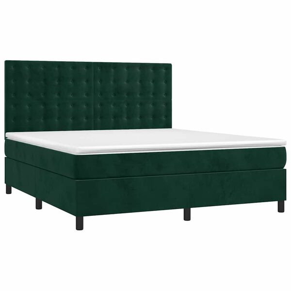 vidaXL Cama box spring c/ colch&atilde;o/LED 160x200 cm veludo verde-escuro