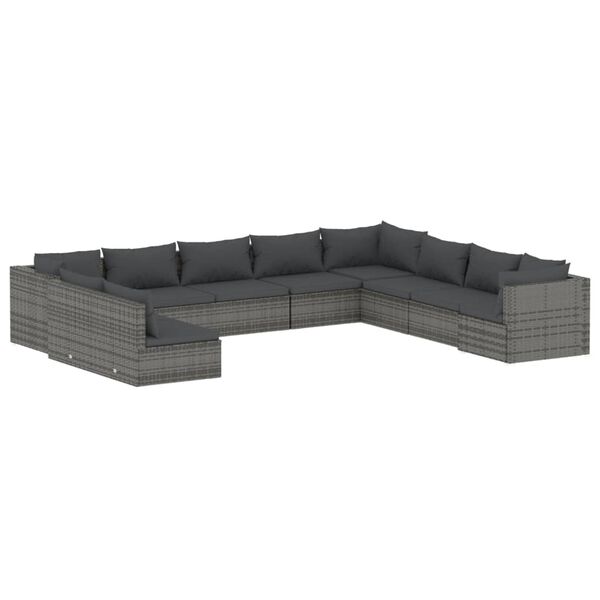 vidaXL 10 pcs conjunto lounge de jardim c/ almofad&otilde;es vime PE cinzento