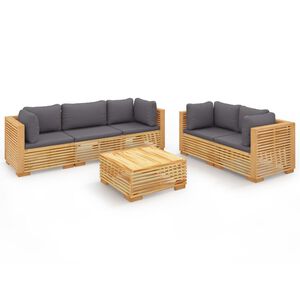 vidaXL 6 pcs conjunto lounge jardim c/ almofad&otilde;es madeira teca maci&ccedil;a