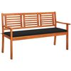vidaXL Banco de jardim 3 lugares c/ almofad&atilde;o 150 cm eucalipto maci&ccedil;o