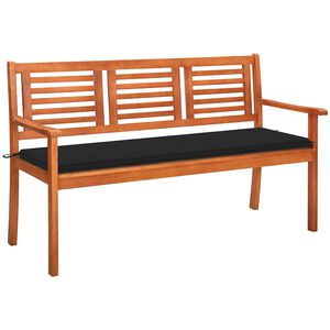 vidaXL Banco de jardim 3 lugares c/ almofad&atilde;o 150 cm eucalipto maci&ccedil;o