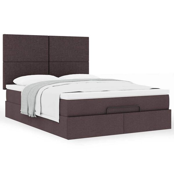 vidaXL Estrutura cama otomana colch&atilde;o 140x190cm tecido castanho escuro