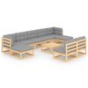 vidaXL 10 pcs conjunto lounge de jardim c/ almofad&otilde;es pinho maci&ccedil;o