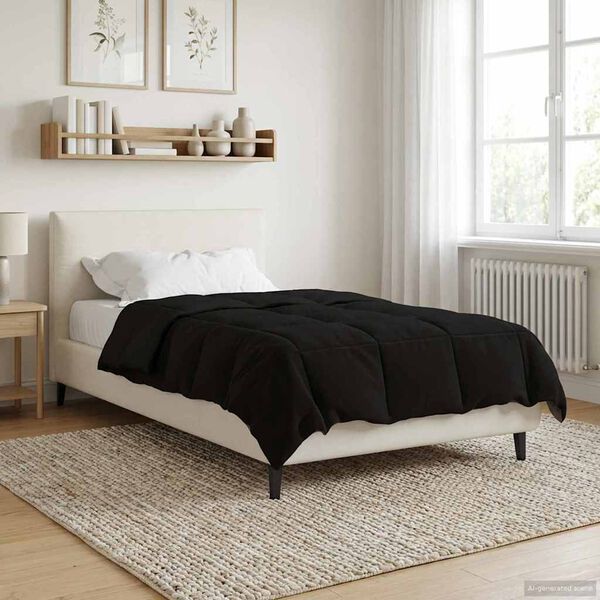 vidaXL Duvet de Ano Inteiro Colchonete Preto 140 x 200 cm Microfibra