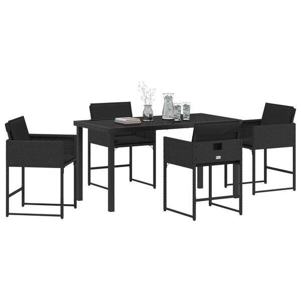 vidaXL Conjunto de Jantar para Jardim com almofada 5 pcs Preto vime PE