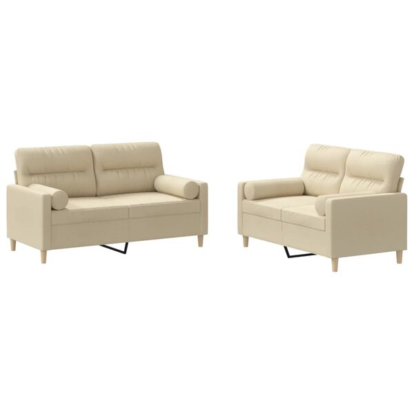 vidaXL 2 pcs conjunto de sofás com almofadas tecido cor creme
