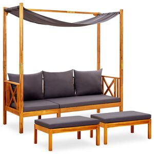 vidaXL Banco de jardim com toldo e apoios de p&eacute;s ac&aacute;cia maci&ccedil;a