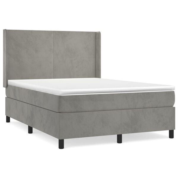 vidaXL Cama com molas/colch&atilde;o 140x190 cm veludo cinzento-claro