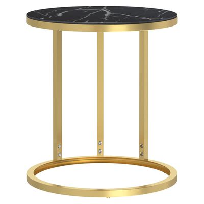 vidaXL Mesa de apoio 45 cm dourada e vidro temperado preto mármore