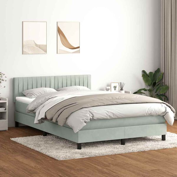 vidaXL Cama com molas/colch&atilde;o 160x220 cm veludo cinzento-claro