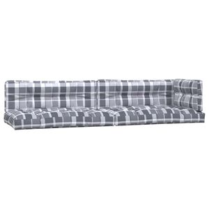 vidaXL Almofad&otilde;es para m&oacute;veis de paletes 5 pcs tecido xadrez cinzento