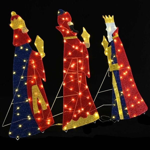 vidaXL Ilumina&ccedil;&atilde;o de Natal dos 3 Reis Magos 3 pcs Branco quente 105 cm