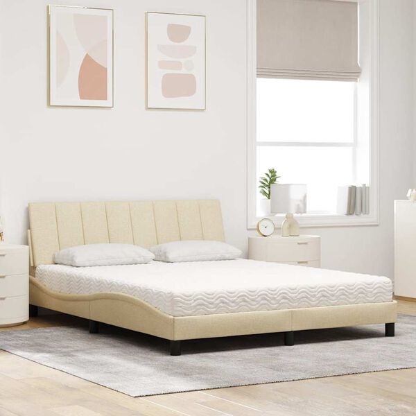 vidaXL Cama com colch&atilde;o Hanko 160x200 cm tecido cor creme