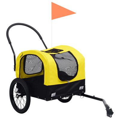 vidaXL Reboque bicicletas/carrinho para animais 2-em-1 amarelo/preto