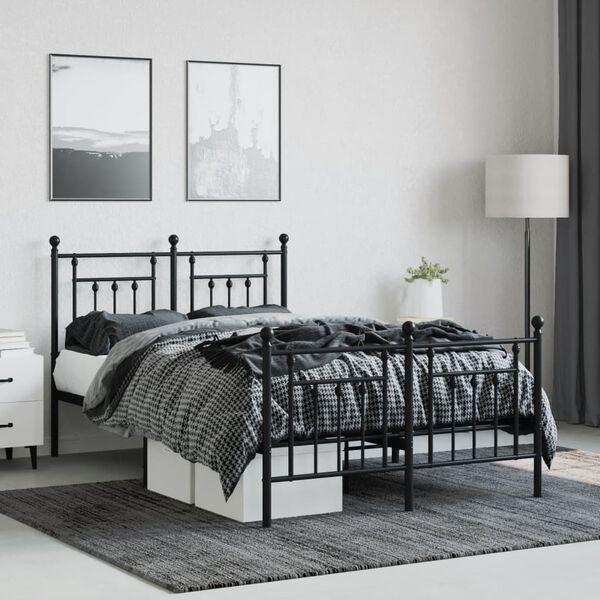 vidaXL Estrutura de cama com cabeceira e p&eacute;s 120x190 cm metal preto