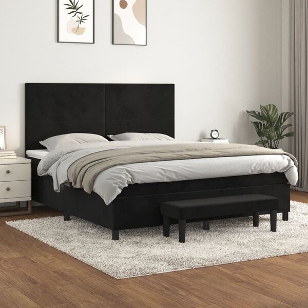 vidaXL Cama com molas/colch&atilde;o 160x200 cm veludo preto