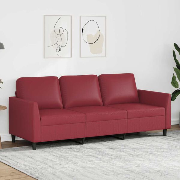 vidaXL Sof&aacute; de 3 lugares 180 cm couro artificial vermelho tinto