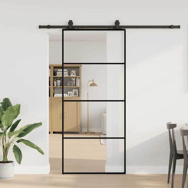vidaXL Porta deslizante c/ conj. ferragens 90x205cm vidro ESG preto