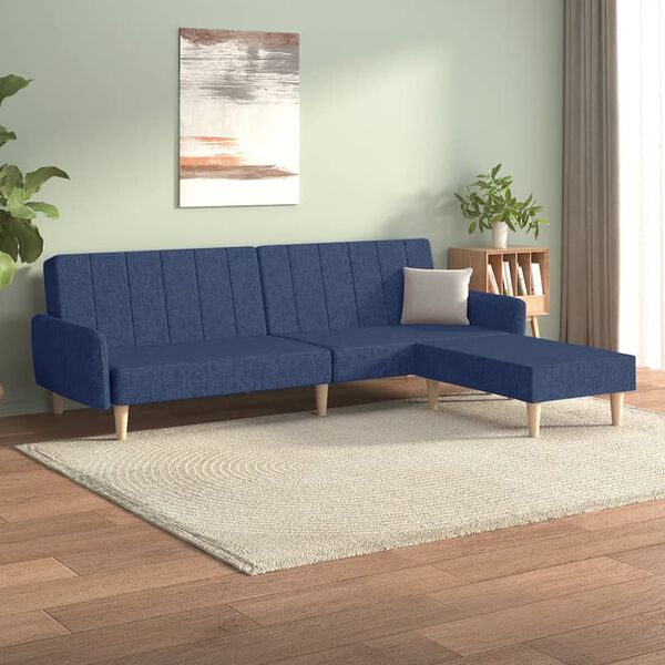 vidaXL Sof&aacute;-cama de 2 lugares com apoio de p&eacute;s tecido azul