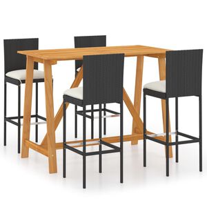 vidaXL 5 pcs conjunto de bar p/ jardim com almofad&otilde;es preto