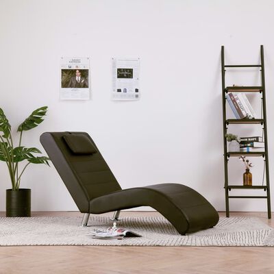 vidaXL Chaise lounge com almofada couro artificial castanho