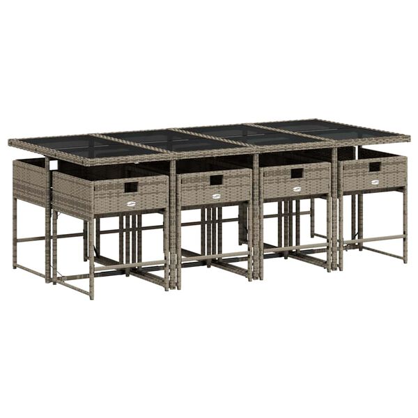 vidaXL 9 pcs conjunto de jantar p/ jardim c/ almofad&otilde;es vime PE cinza