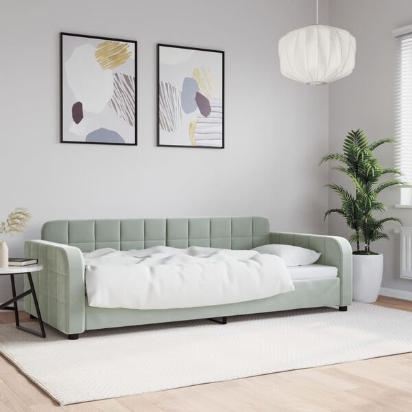 vidaXL Sofá-cama 90x190 cm veludo cinzento-claro