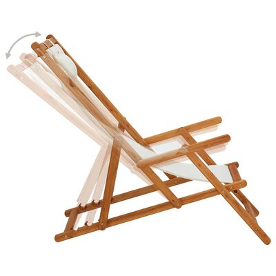 vidaXL Cadeira de praia dobrável madeira eucalipto maciça/tecido creme