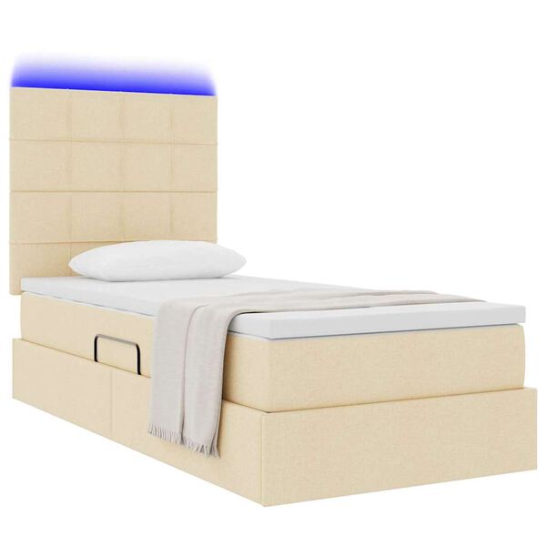 vidaXL Cama com arruma&ccedil;&atilde;o e LED com led Creme 90 x 190 cm Poli&eacute;ster