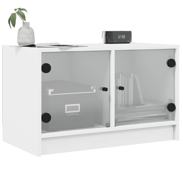 vidaXL Móvel de TV c/ portas de vidro 68x37x42 cm branco