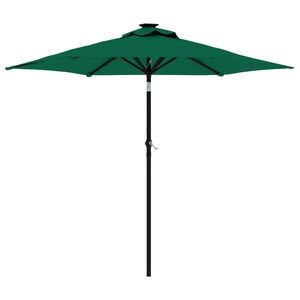 vidaXL Guarda-sol jardim c/ LEDs e poste de a&ccedil;o 225x225x212 cm verde