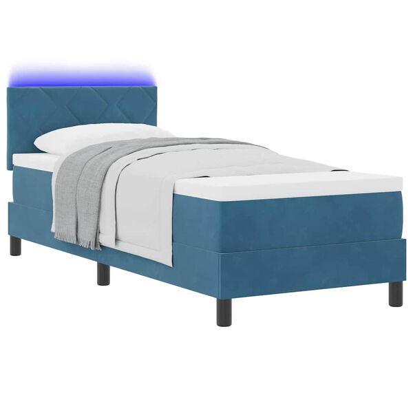 vidaXL Cama Box Spring LED com colch&atilde;o Azul Escuro 80 x 200 cm Veludo
