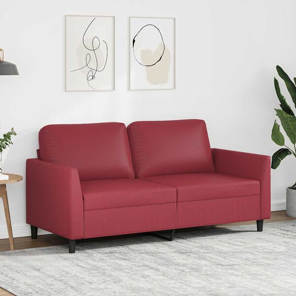 vidaXL Sof&aacute; de 2 lugares 140 cm couro artificial vermelho tinto
