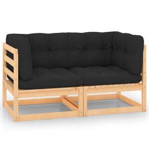 vidaXL Sof&aacute;s de canto para jardim c/ almofad&otilde;es 2 pcs pinho maci&ccedil;o