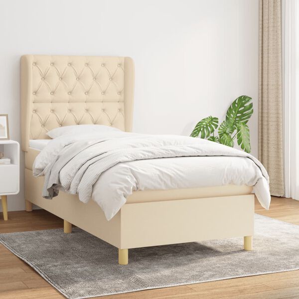 vidaXL Cama com molas/colch&atilde;o 80x200 cm tecido cor cr&egrave;me