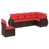 vidaXL Conjunto de sof&aacute; de jardim com 6 pe&ccedil;as e almofadas em rattan sint&eacute;tico marrom