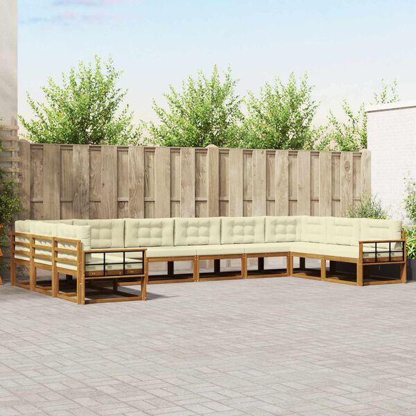 vidaXL Conjunto de Sof&aacute;s para Exterior 10 pcs Natural e Creme