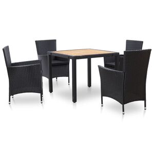 vidaXL 5 pcs conjunto jantar exterior com almofad&otilde;es vime PE preto